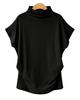 Molx French Loose Cotton Women's T-Shirt, Sleeve, Off-Neck, Cuffed, Fit, (Small, Black)