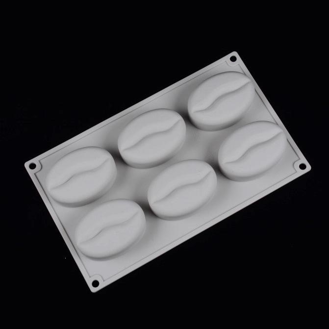 6-Cavity Food-Grade Silicone Mold: Coffee Bean, Pudding, Mousse & Cake Resistant to High Temperatures
