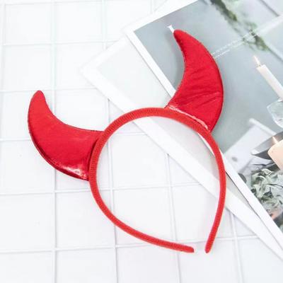 Devil Horn Decor Headband Plush Fabric Handmade Lightweight Elastic Design Hair Hoop Cosplay Parties Halloween Accessories