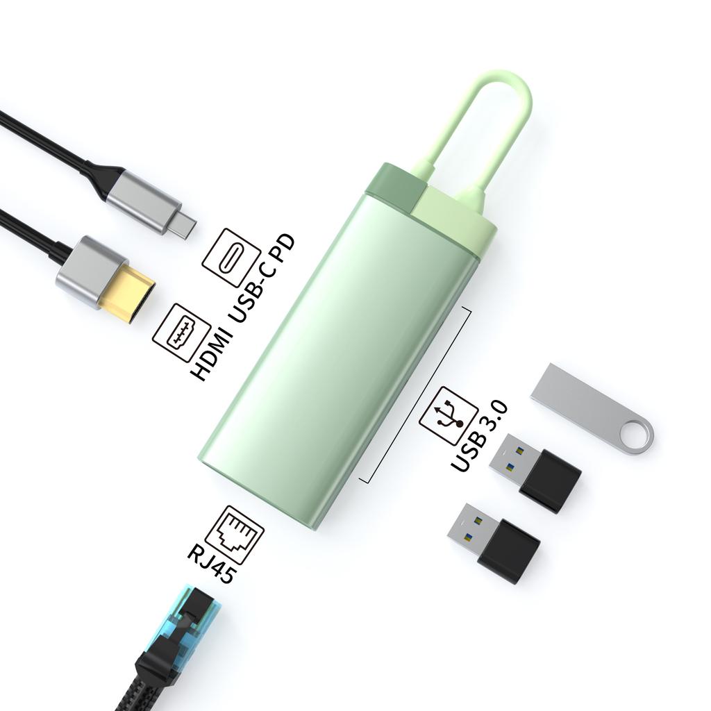6 In 1 Usb 3.0 Hub Fast Charge HD-MI USB3.0*3 Usb C Hubs RJ45 1000M SD TF Usb C Hub Ethernet