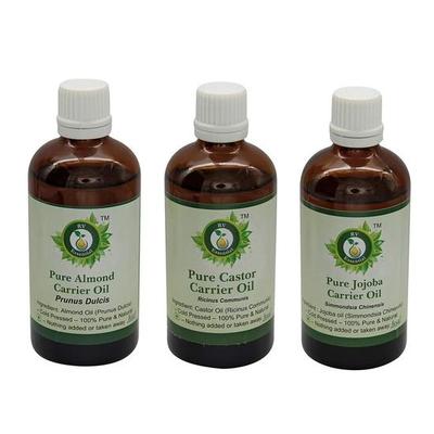Almond Oil 50ml with Castor Oil 50ml and Jojoba Oil 50ml | For Face | For Massage 100% Pure Natural | Cold Pressed Oils | Pack of Three