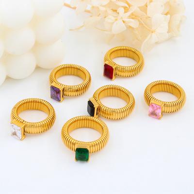 FYSARA Stainless Steel Thread Ring Vintage Elastic Colorful Cubic Zirconia Ring Charm Anniversary Zircon For Women Party Gift