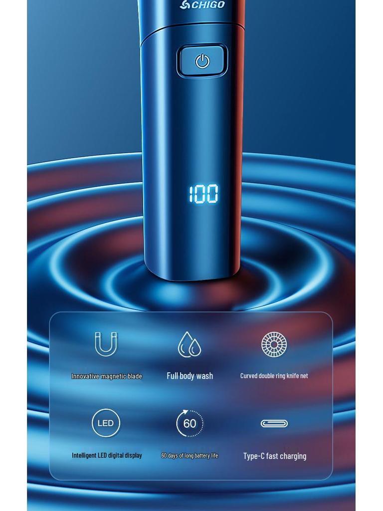 Rasoio Elettrico Ricaricabile da Uomo ad Alta Potenza: Rasoio da barba magnetico portatile e lavabile