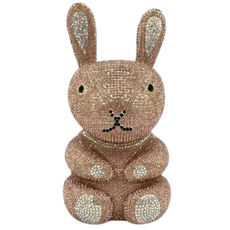 

WHTUOHENG Blue New Rabbit Evening Diamond Bag Crystal Clutches Luxury Rhinestone Handbags Gems Stone Purses Party Prom Bags 21cmX11cmX10cm