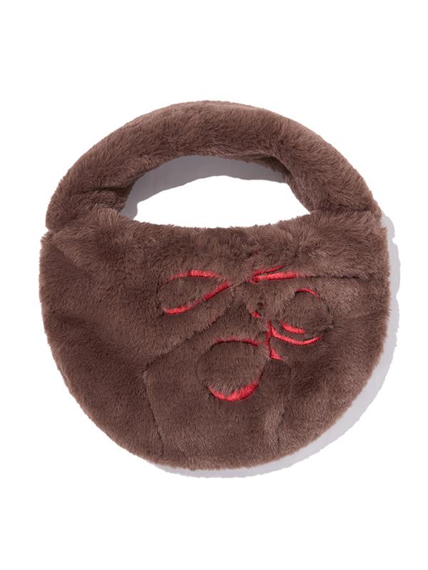 Kirsh Ribbon Embroidered Hairy Mini Shoulder Bag [Dark Brown]