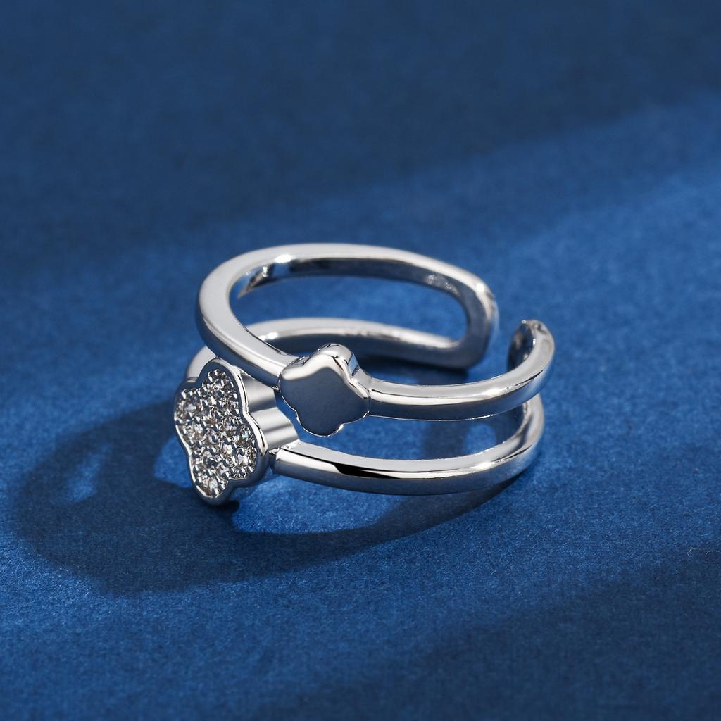 New Arrival Four-leaf Clover Ring High-end Luxury Zircon Open Ring