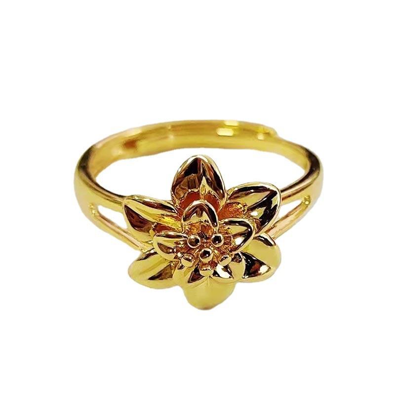 Gold Imitation Gold Flower Opening Ring Women'S Fashion Temperament Light Luxury Hand Jewelry