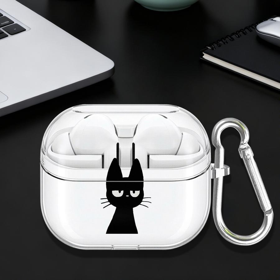 Clear Earphone Cases Cover With Hook Case For Samsung Galaxy Buds 3Pro 2 4Pro 2Pro 4 Pro 3 FE Live Cute Cartoon Cat