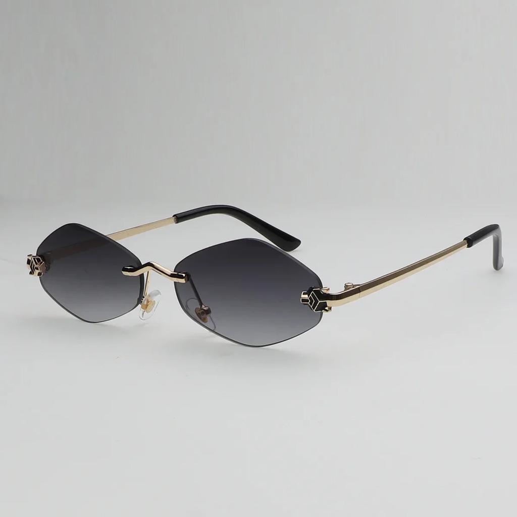 Luxury Wolf Head Brand Rimless Sunglasses Women Men Frameless Metal Thin Leg UV Protection Designer Shades