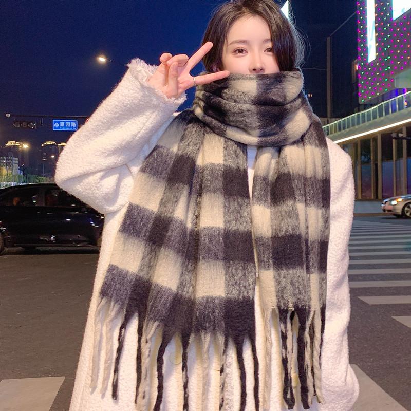 Maillard Fleece-Like Cashmere Scarf Plaid Korean Style Thickened Warm Soft Shawl Couple Neck Warmer