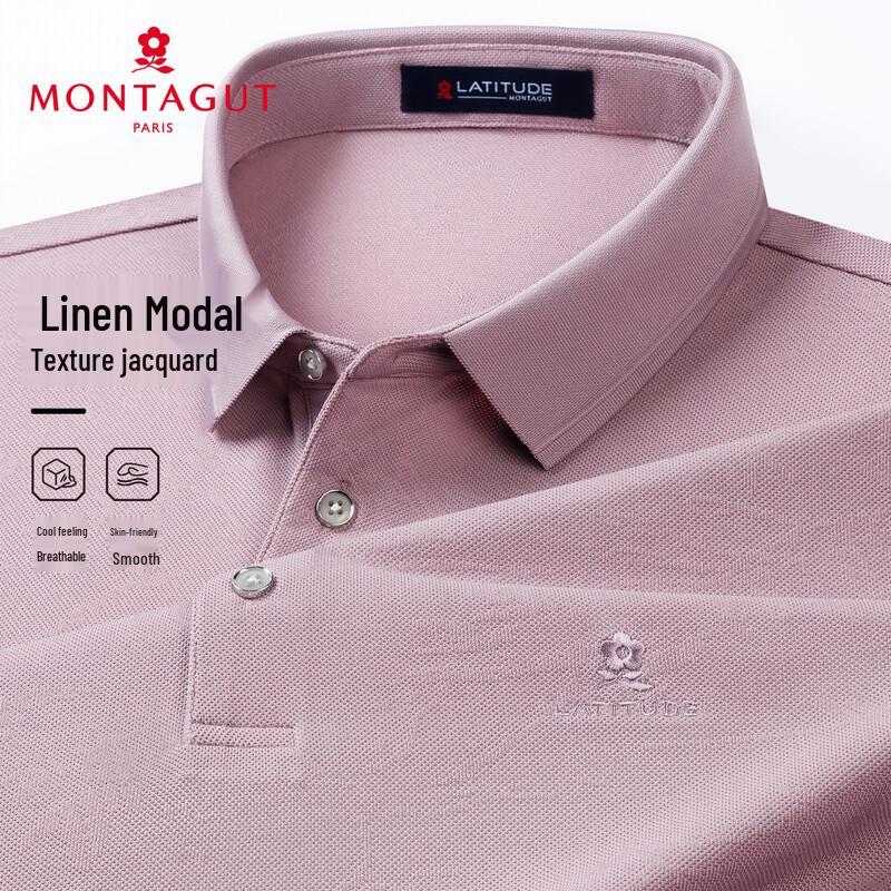 MONTAGUT Men s Spring Linen Blend Jacquard Polo Shirt 48