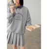 ZIHAN Damen Kapuzenpullover mit Hemdkragen & Falten-Miniröck Set