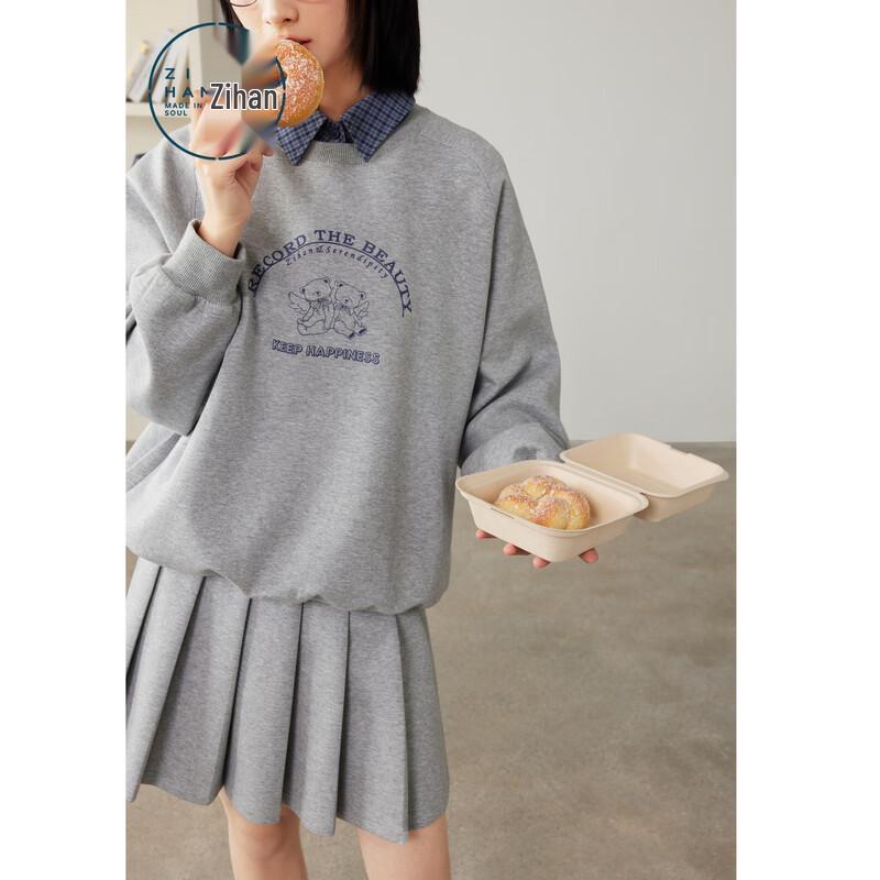 ZIHAN Damen Kapuzenpullover mit Hemdkragen & Falten-Miniröck Set
