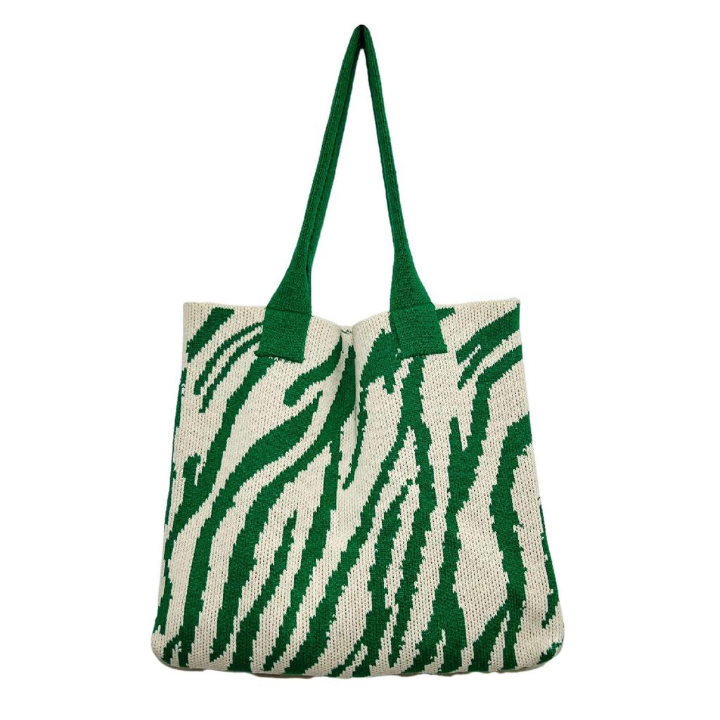 2022 Vintage Striped Knit Shoulder Tote - Large Capacity Fashion Bag for Women