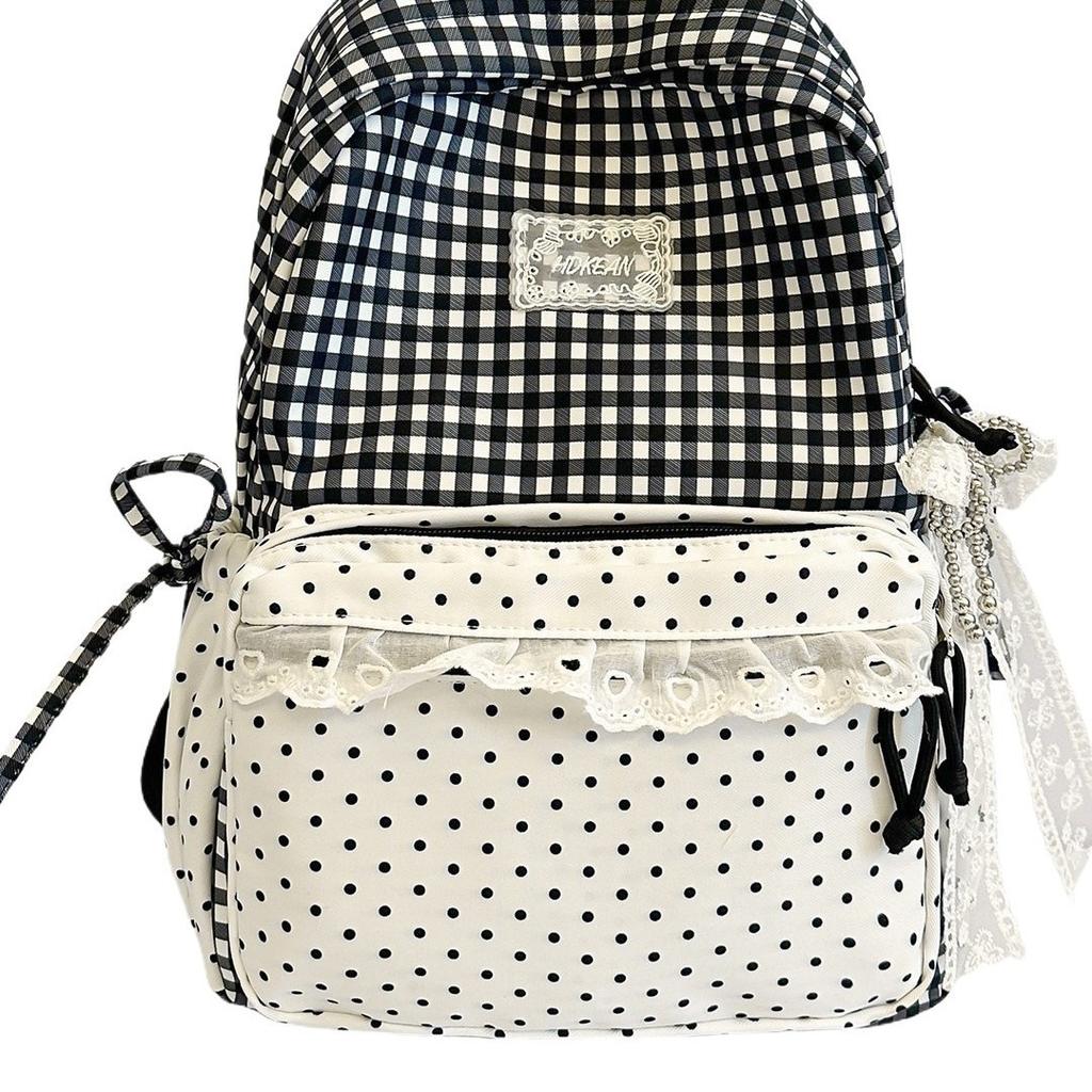 Schoolbag milk fufu plaid lace sweet girl wind backpack high value student party holiday travel cute backpack