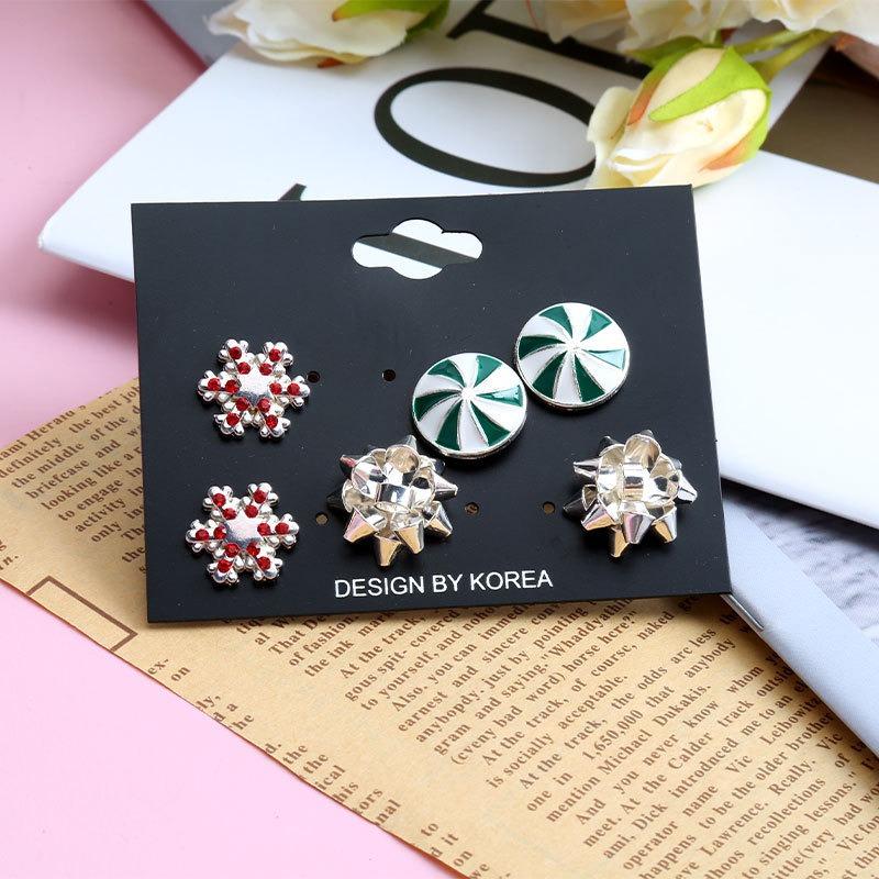 Christmas stud earrings combination, snowflake metal flower simple personalized holiday gift earrings set