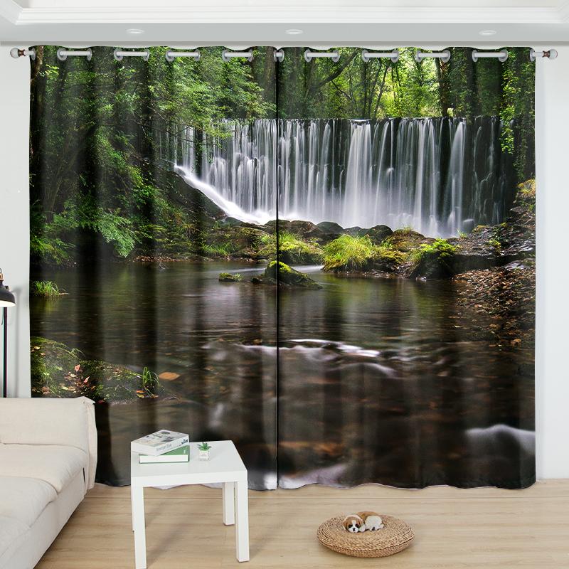 2Panel Tourist Landscape Curtains Green Tree Blue Sea Printed Curtains Custom Bedroom Living Room Semi-blackout Window Cortinas