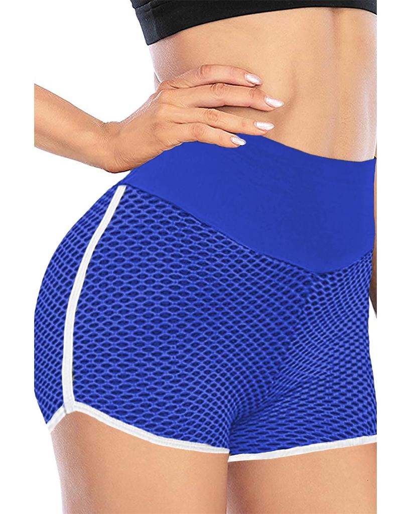 Azura Exchange Blue High Waist Honeycomb Contrast Stripes Butt Lifting Yoga Shorts