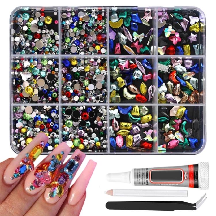 DIY Nail Art Kit With 3mm AB Transparent Flat Back Rhinestones 12 Compartments For Crafts And Fashion