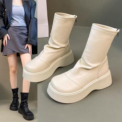 Fashion Fashion Short-thigh Boots Autumn New Round Toe Rear Zip Platform Anti-slip Wear-resistant Single Boots