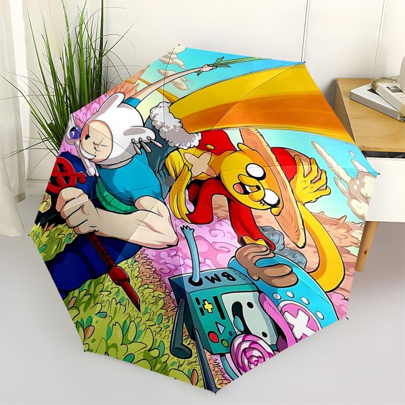 

1pc Adventure Time & One Piece Collaboration Outdoor Umbrella - Automatic Opening/Closing, Portable 3-Fold Design, 8-Bone Iron Frame - Perfect Gi