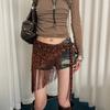 Y2k Leopard Print Tassel Gstring Panty With Wide Waist Belt For Summer Fashion