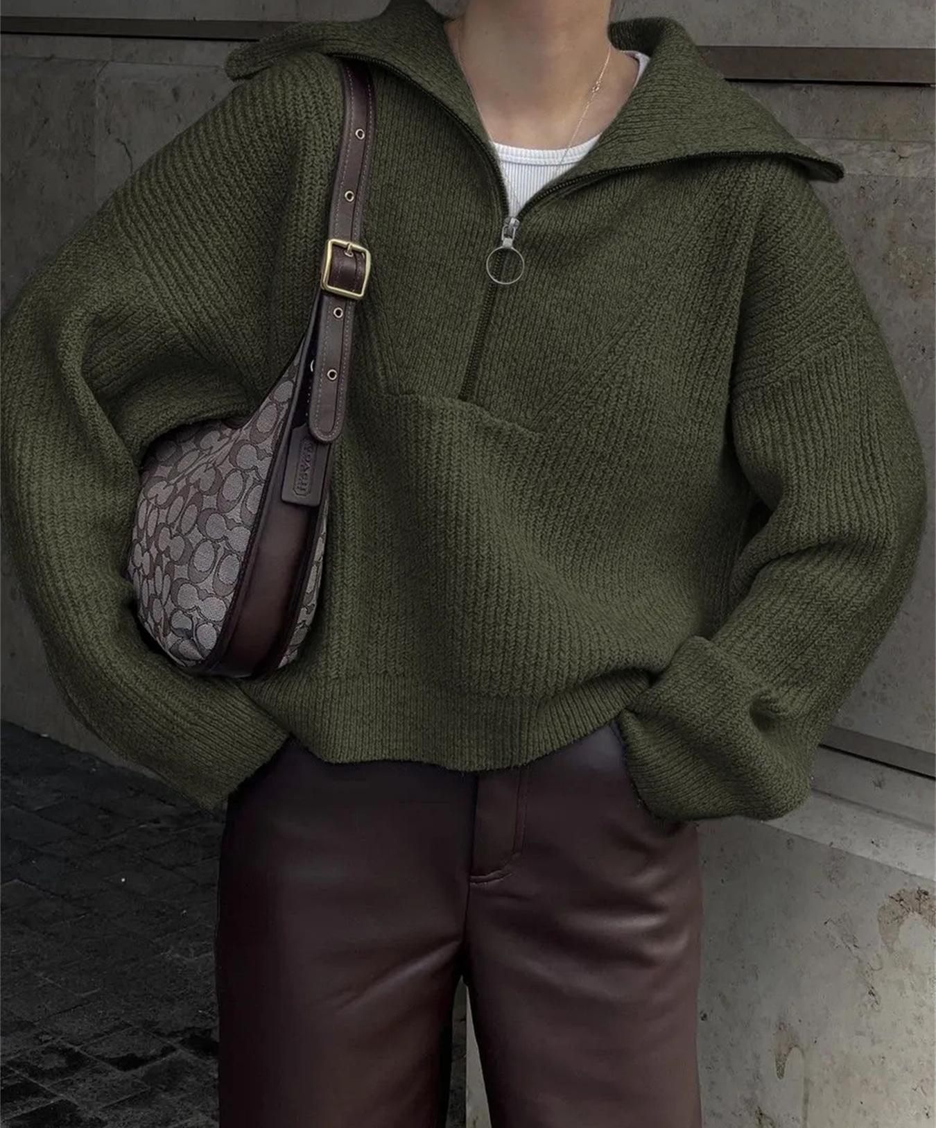 

Winter Retro Long Sleeved Top Loose V-neck Pullover Women s Knitted Sweater One Size зелёный