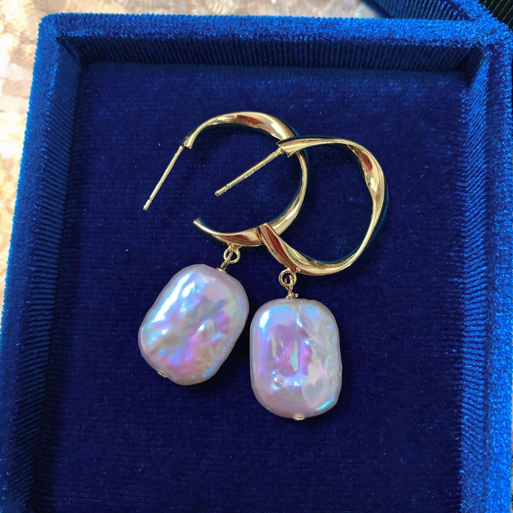 Big C Naturperlenohrringe, speziell geformte barocke bunte Perlenohrringe, Silbernadeln, Metallohrringe, schlichte Ohrringe