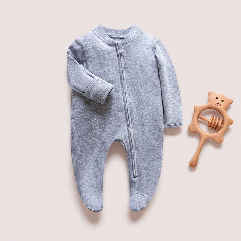 Noworodek Letni Pajacyk: Cienkie, z długim rękawem, podwójny zamek błyskawiczny, oddychające, pajacyk do raczkowania dla niemowląt ze stopkami