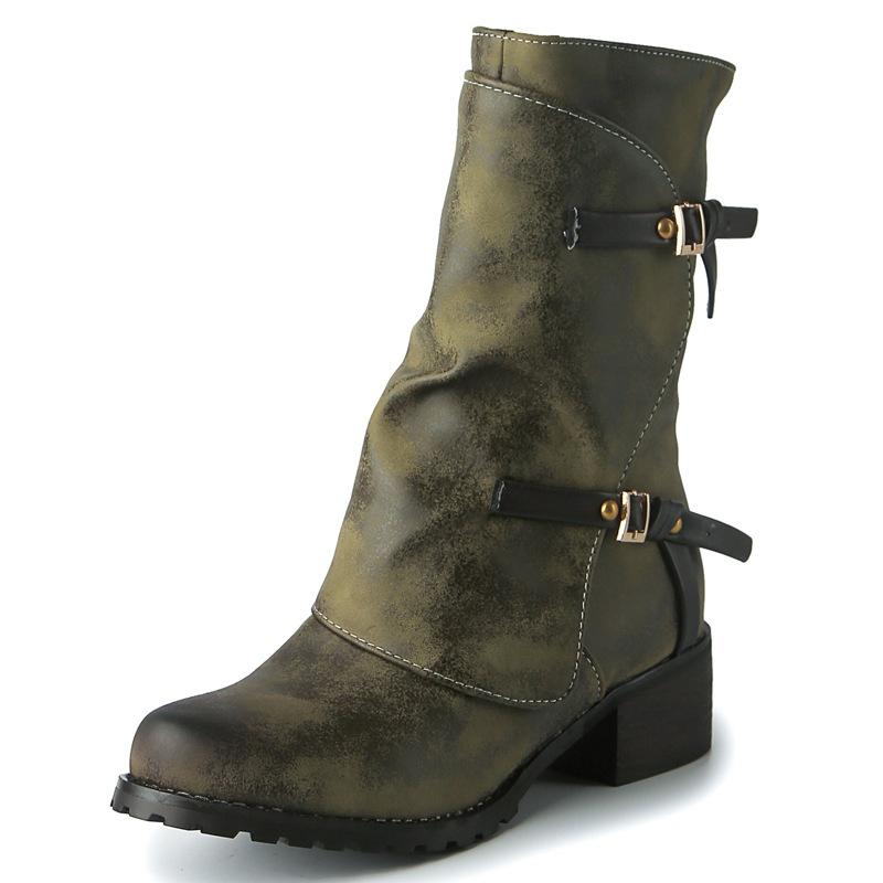 Mote Dame Flate Støvletter Lave Gummi Hæler Søm PU Kort Plysj med Dame Gummistøvler Regn Lav PU Hæler Søm Kort Plysj