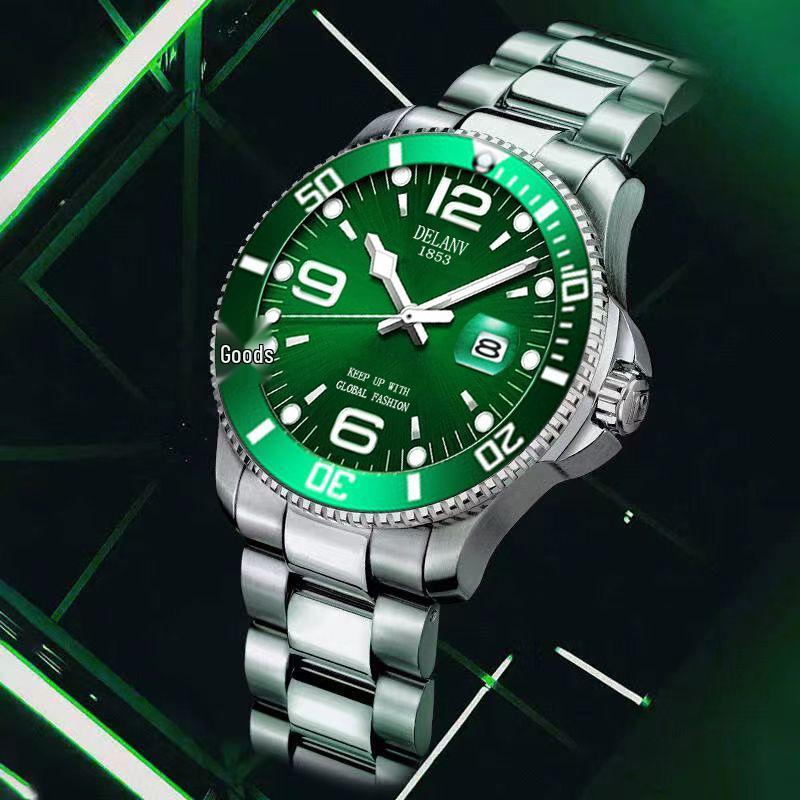 Men’s Fashionable Luminous Quartz Watch with Steel Band and Calendar