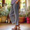 Women Pants Mid-rise Elastic Waist Leisure Pants Solid Color Straight Wide-Leg Casual Pants with Pockets