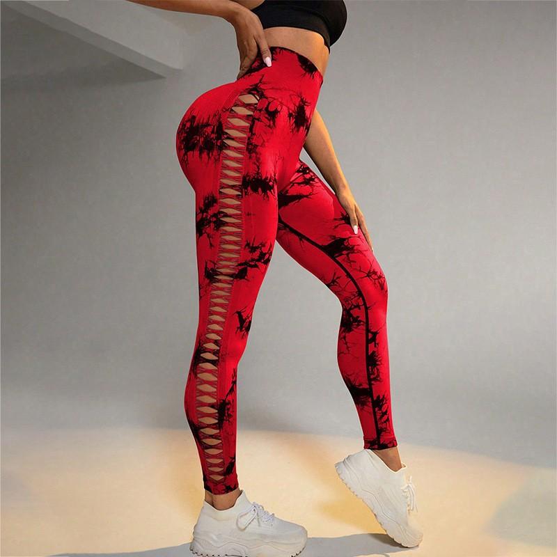 Sporty Tie Side-hole Yoga Pants With High Waist And Buttock-enhancing Feature Seamless Elastic Tight Pants.
