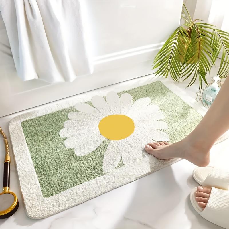 1 Stück Flauschige Weiche Gänseblümchenmuster Rutschfeste Badematte | Saugfähig Schnelltrocknend | Texturierter Griff für Badezimmer Toilette Dusche Küche | Gemütliche Heimdekoration Leicht zu Reinigen