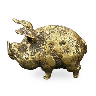 Retro Kupfer Chinesische 12 Sternzeichen Fliegendes Schwein Statue Heimdekoration Antik Messing Glückstier Figur Kleiner Tisch Schreibtisch Ornamente