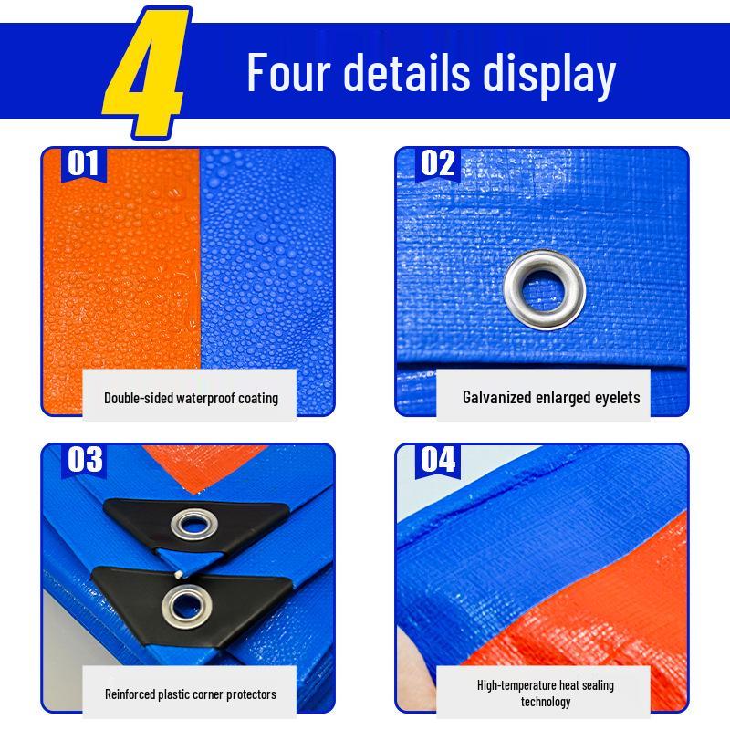 Beisheng Waterproof PE Tarpaulin - Thickened, Rainproof, Blue/Orange/Red Sunshade Canopy