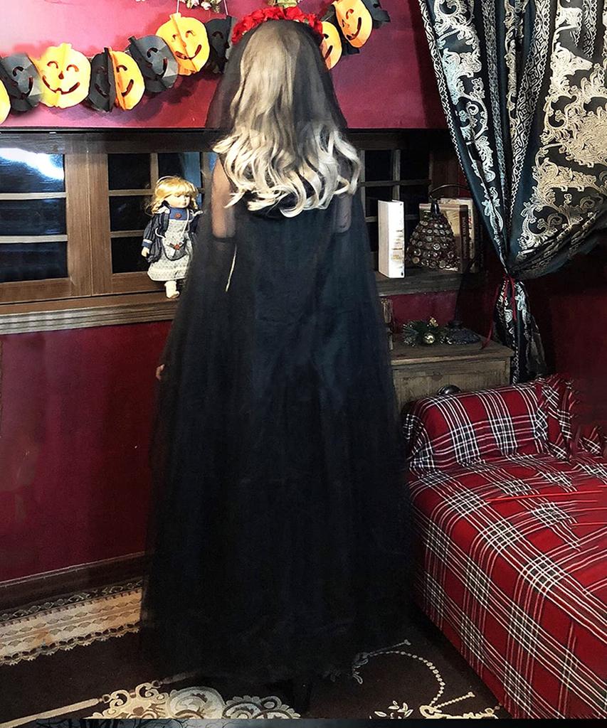 Milky Time Halloween Cosplay Zombie Vampire Ghost Costume with Rose Bride, Cute and Sexy Zombie Bride Long Black Hair (M)