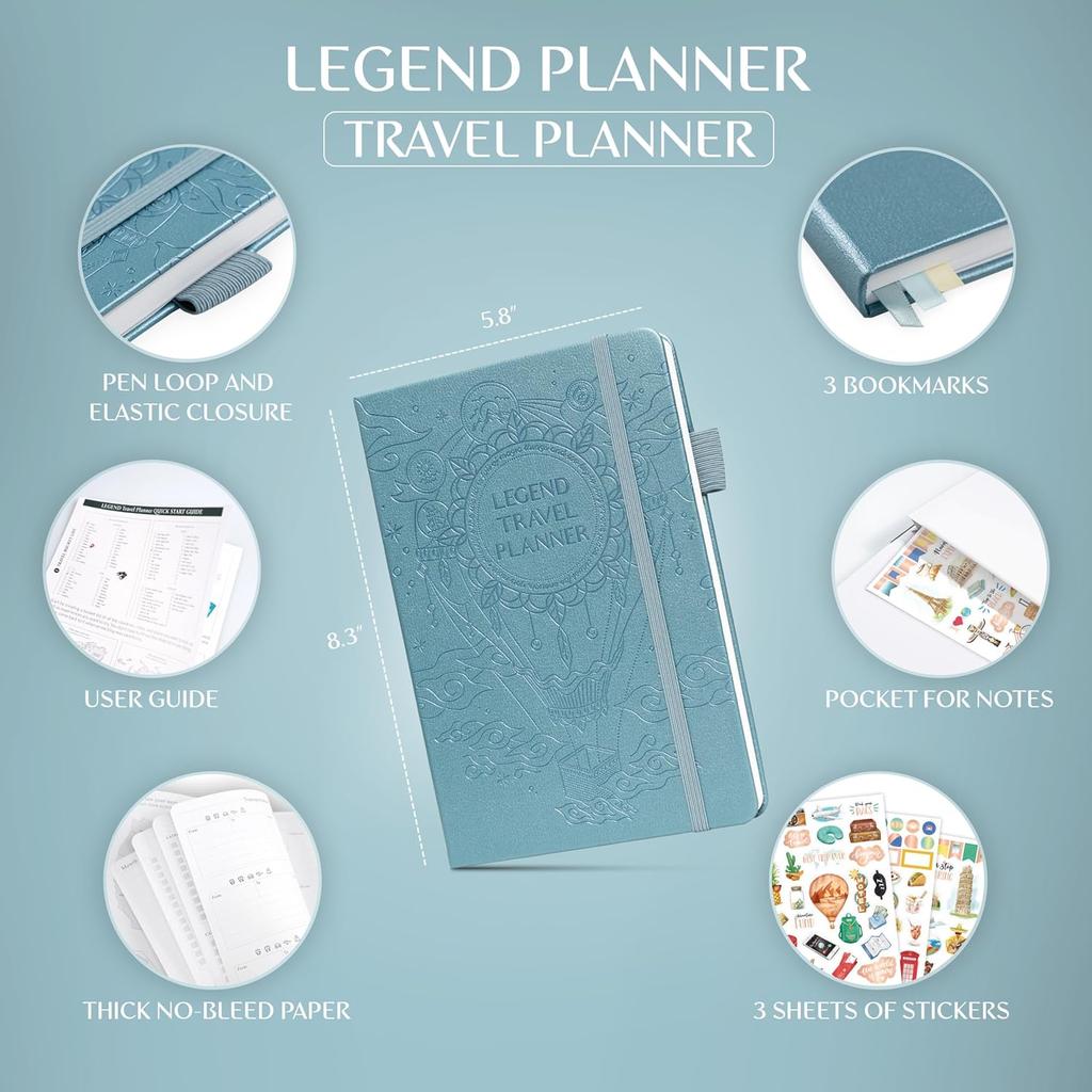 Legend Travel Planner – Vacation Itinerary Organizer for Solo Travel & Couples – Travelling Journal for Women & Men – Traveling Log with