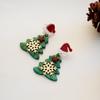 Christmas Cartoon Style Heart & Snowflake Earrings with Candy Cane Design