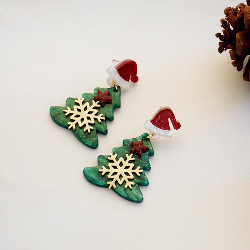 Christmas Cartoon Style Heart & Snowflake Earrings with Candy Cane Design