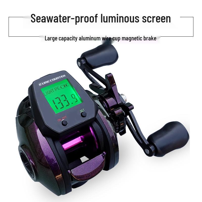 Mulinello da pesca digitale impermeabile per mano destra con schermo grande e bobina profonda