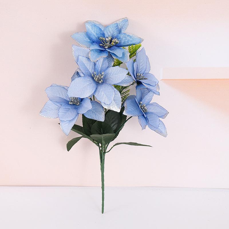 New product hot-selling simulation 5 heads poinsettia Christmas bouquet home decoration holiday ornament fake flower