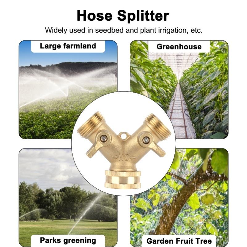 G3/4 Y Shape 2 Way Brass Hose Splitter With Water Faucet Ball Valve For Garden Greenhouse