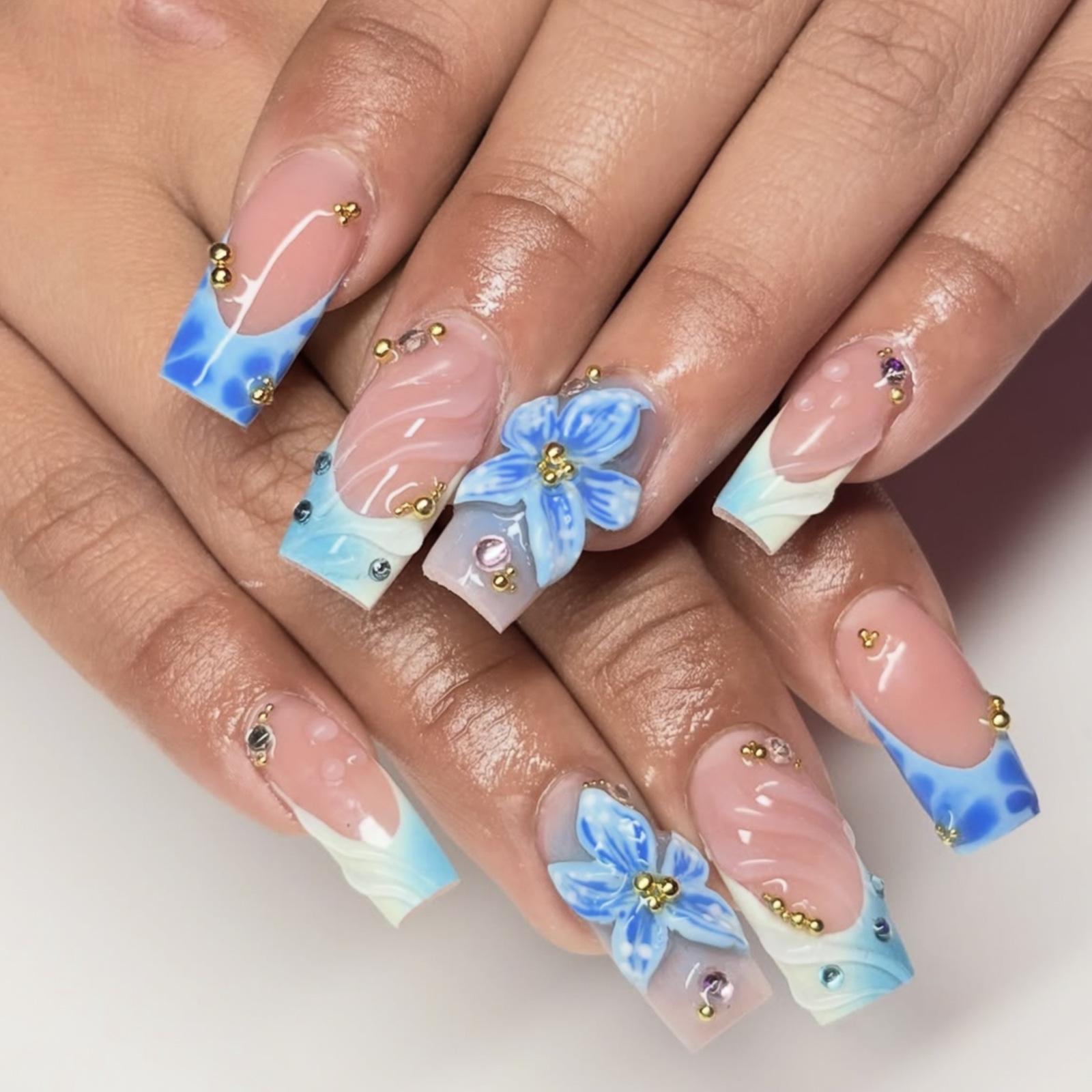 Blue Ice Flower Gauze Cat Eye Nail Art Stickers - Fresh Summer Vacation Style павлин голубой