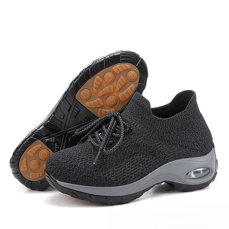 Fashion Women Platform Shoes Knitted Running Sports Shoes Anti-slip Air-cushion Sneakers Breathable Mesh Dancing Traveling Shoes
