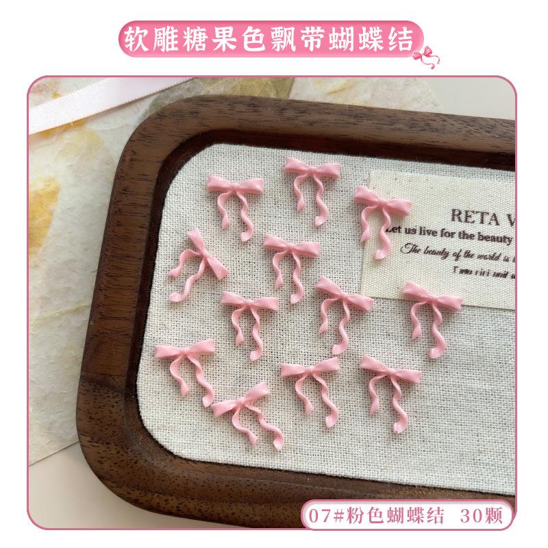 30Pcs Ribbon Bow Nail Art Charms 3D Nail Decoration Macaron Color Manicure Accessories Resin Material Diy