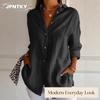 JPNTKY Women's Fashion Casual Solid Color Print Long Sleeve POLO Neck Blouses & Shirts