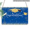 2D Flat, 1pc "Congratulations" Graduation Aluminium Sign 8x12 Inch - Royal Blue & Gold Glitter Grad Cap Design, Sparkling Star & Scroll Decor