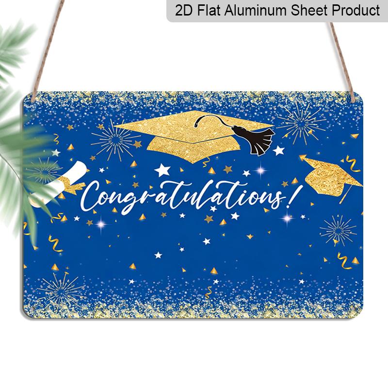 

2D Flat, 1pc Congratulations Graduation Aluminium Sign 8x12 Inch - Royal Blue & Gold Glitter Grad Cap Design, Sparkling Star & Scroll Decor 20*30cm