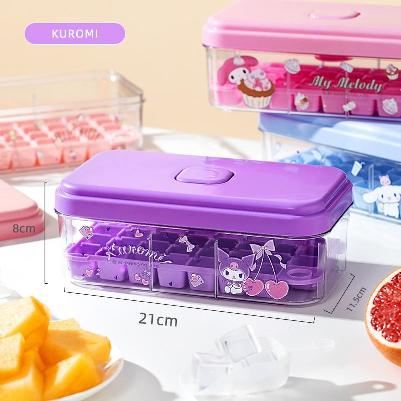 Push-Release Ice Cube Tray With Cartoon-Design, Includes Ice Scoop & Stackable Storage Bin With Lid, Easy To Fill & Release